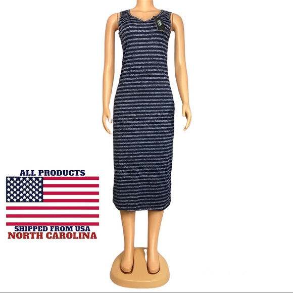 Women's Summer Sleeveless Striped Casual Navy blue Long Dress - Picture 6 of 6